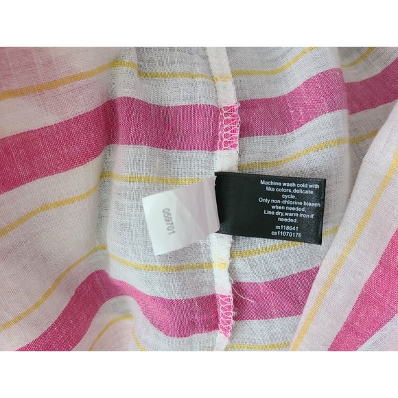 Lane Bryant Linen Cotton Button Up Shirt 22/24 White Pink Yellow Roll-Up Sleeve - Picture 6 of 6